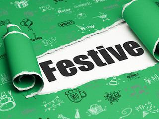 Image showing Holiday concept: black text Festive under the piece of  torn paper