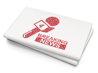 Image showing News concept: Breaking News And Microphone on Blank Newspaper background