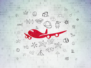 Image showing Tourism concept: Airplane on Digital Data Paper background