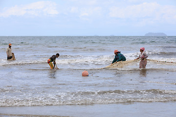 Image showing Native Malagasy fishermen fishing on sea, Madagascar