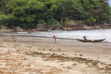 Image showing Native Malagasy fishermen fishing on sea, Madagascar