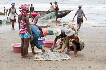 Image showing Native Malagasy fishermen fishing on sea, Madagascar