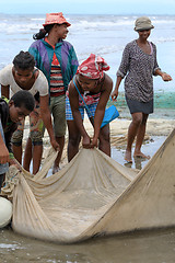 Image showing Native Malagasy fishermen fishing on sea, Madagascar