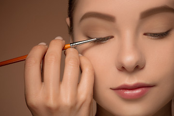 Image showing Beautiful female eyes with make-up and brush