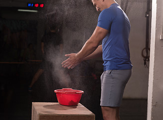 Image showing Gym Chalk Magnesium Carbonate hands clapping man