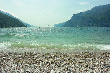 Image showing Surfers on Garda lake