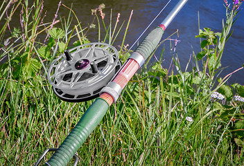 Image showing Fishing tackle for catching fish in the river.