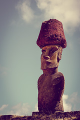 Image showing Moais statues site ahu Nao Nao on anakena beach, easter island