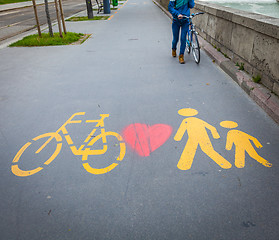 Image showing Bicycle signs painted on asphalt