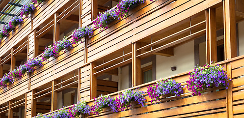 Image showing Flowers on Chalet balcony