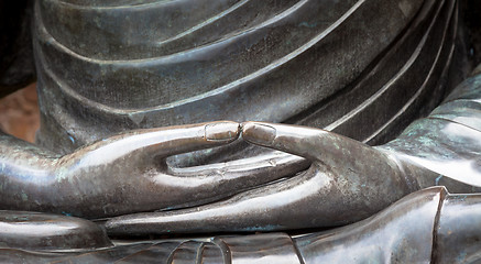 Image showing Detail of Buddha statue with Dhyana hand position, the gesture o