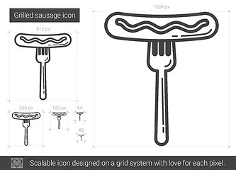 Image showing Grilled sausage on fork line icon.