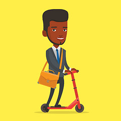 Image showing Man riding kick scooter vector illustration.