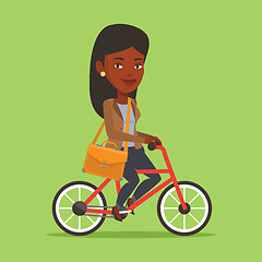 Image showing Woman riding bicycle vector illustration.
