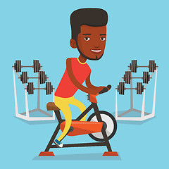 Image showing Man riding stationary bicycle vector illustration.