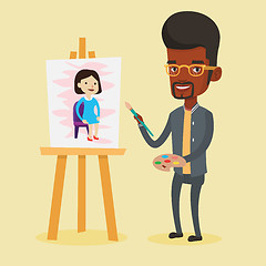 Image showing Creative male artist painting portrait.