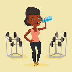 Image showing Sportive woman drinking water vector illustration.