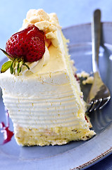 Image showing Slice of strawberry meringue cake