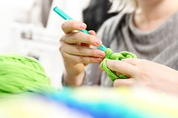 Image showing Crocheting. Hand needlework. Needlework.