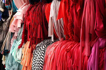 Image showing Colorful fabrics. Colorful knitwear.