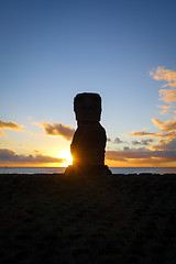 Image showing Moai statue ahu akapu at sunset, easter island