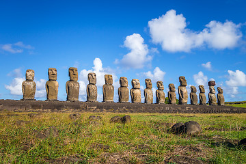 Image showing Moais statues, ahu Tongariki, easter island