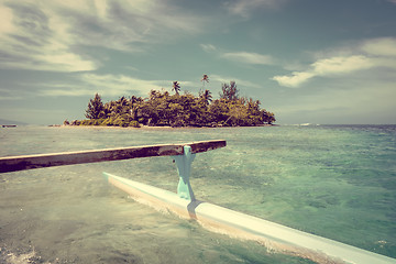 Image showing Pirogue on the way to paradise tropical atoll in Moorea Island l