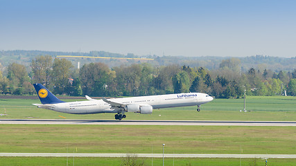 Image showing Airplane of Lufthansa landing in Munich international airport