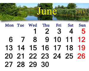 Image showing calendar for July 2016 on the background of summer