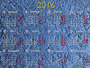 Image showing calendar for 2016 on the blue background