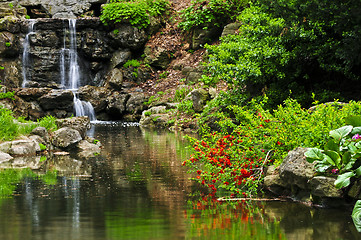 Image showing Cascading waterfall and pond