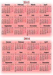 Image showing calendar for 2015 and 2016 years on the pink 