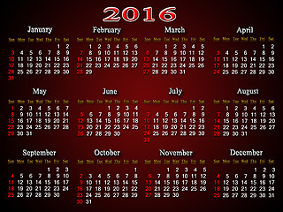 Image showing claret calendar for 2016