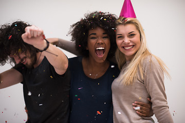 Image showing confetti party multiethnic group of people