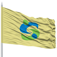 Image showing Saga Capital City Flag on Flagpole, Flying in the Wind, Isolated on White Background