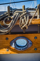 Image showing Rigging on the deck of an old sailing ship