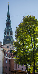 Image showing View of the steeple of St. Peter\'s Church in Riga