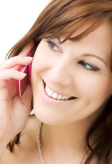 Image showing woman with pink phone