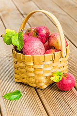 Image showing Basket with ripe red apples, close-up