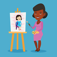 Image showing Creative female artist painting portrait.