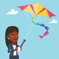 Image showing Young woman flying kite vector illustration.