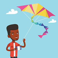 Image showing Young man flying kite vector illustration.