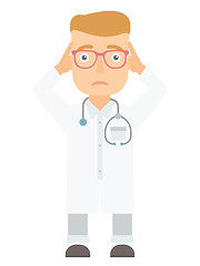 Image showing Doctor clutching his head vector illustration.