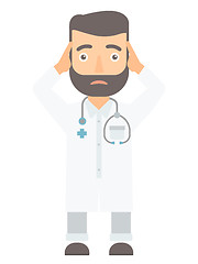 Image showing Doctor clutching his head vector illustration.