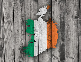 Image showing Map and flag of Ireland on weathered wood