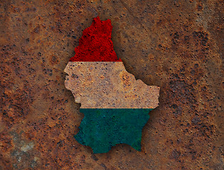 Image showing Map and flag of Luxembourg on rusty metal