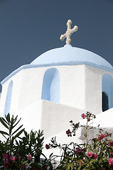 Image showing classic greek island church with blue dome
