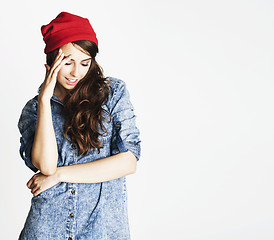 Image showing young cheerful brunette teenage girl on white background