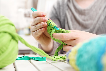 Image showing Crocheting. Hand needlework. Needlework. Handicraft.