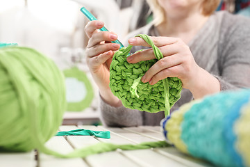 Image showing Crocheting. Hand needlework.